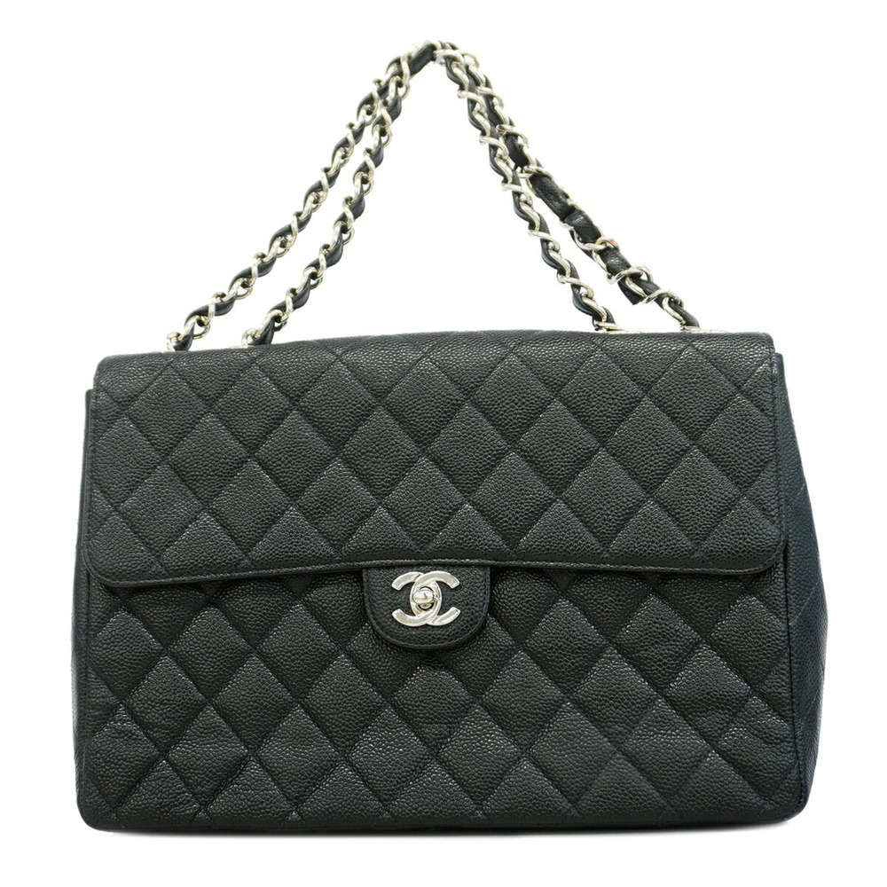 Chanel Shoulder Bag, Large Matelassé, Double Chain, Caviar Leather, Black, Wo...
